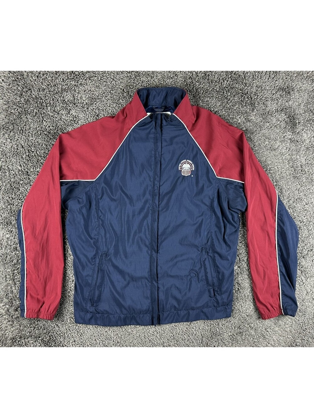 Vintage 90s Jammin Mens L USA Armed Forces Sports Track Jacket Navy Red USA Made